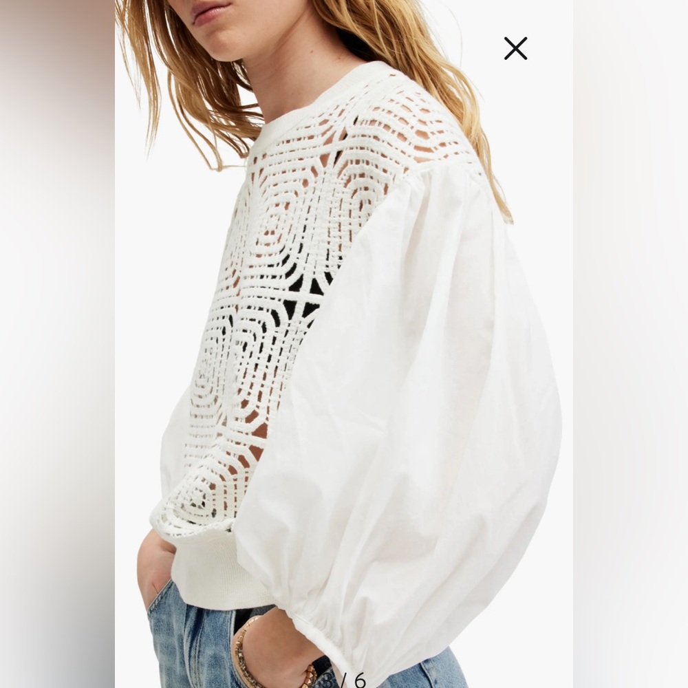 NWT All Saints Sol Mixed Media Lace Top in Chalk Sz‎ XS $279 - Picture 3 of 10